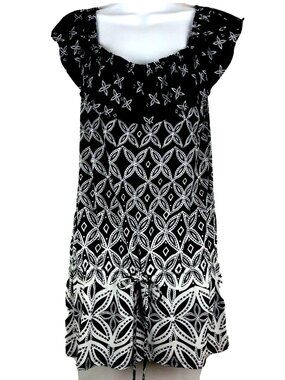 WHBM Black White Tunic Top Medium Off Shoulder Peplum Ruffle Beach Cover Summer